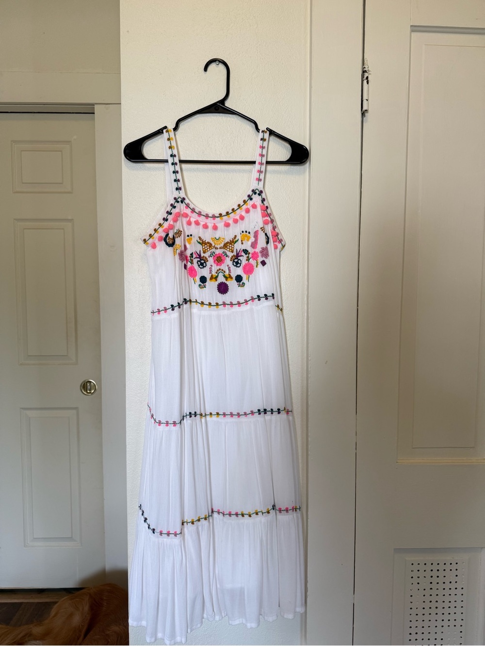 Ultra Pink White Maxi Dress with Multicolor Floral Embroidery